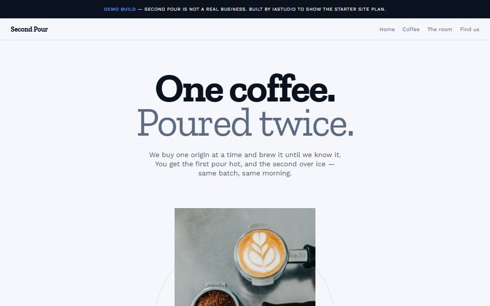 The Second Pour demo build, shown at desktop width.