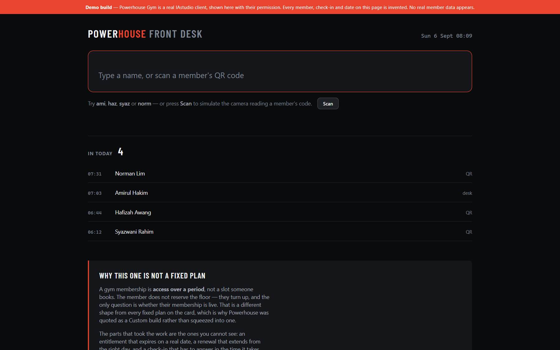 Powerhouse Gym — the live build at desktop width.