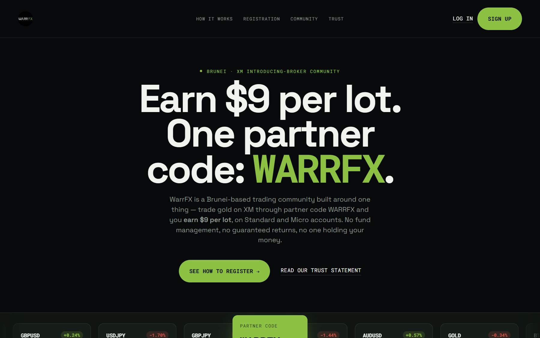 WarrFX — the live build at desktop width.
