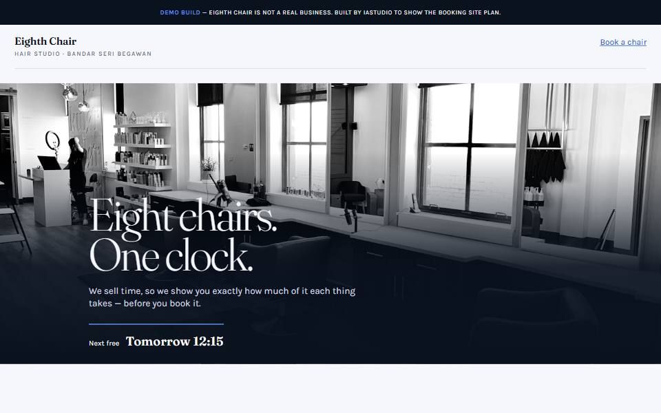 The Eighth Chair demo build, shown at desktop width.